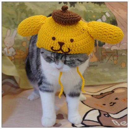 Sanliou Pom Pom Purin Pet Disguise Cap Cat Head Cover Handmade Cat Headdress British Shorthair American Shorthair Cotton Doll Ornament