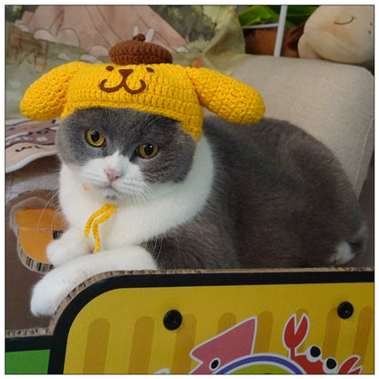 Sanliou Pom Pom Purin Pet Disguise Cap Cat Head Cover Handmade Cat Headdress British Shorthair American Shorthair Cotton Doll Ornament