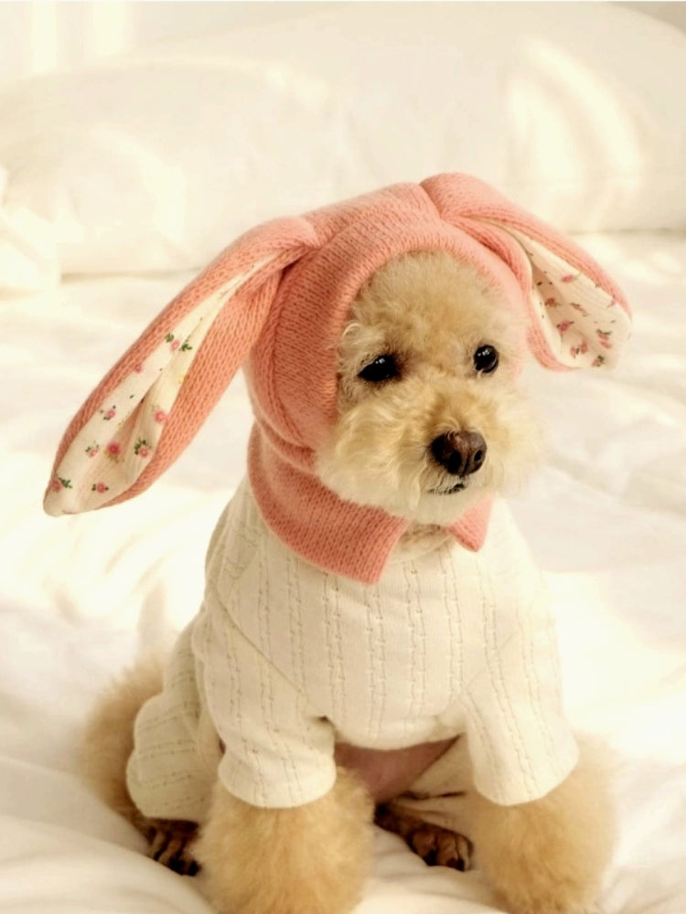 Pet Hat Autumn and Winter Warm Knitted Hat Casual Cute Rabbit Ears Headwear Dogs and Cats Break Neutral Pink