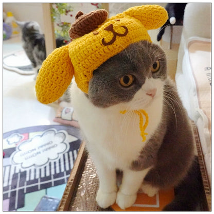 Sanliou Pom Pom Purin Pet Disguise Cap Cat Head Cover Handmade Cat Headdress British Shorthair American Shorthair Cotton Doll Ornament