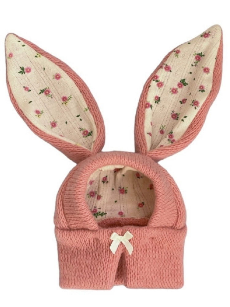 Pet Hat Autumn and Winter Warm Knitted Hat Casual Cute Rabbit Ears Headwear Dogs and Cats Break Neutral Pink