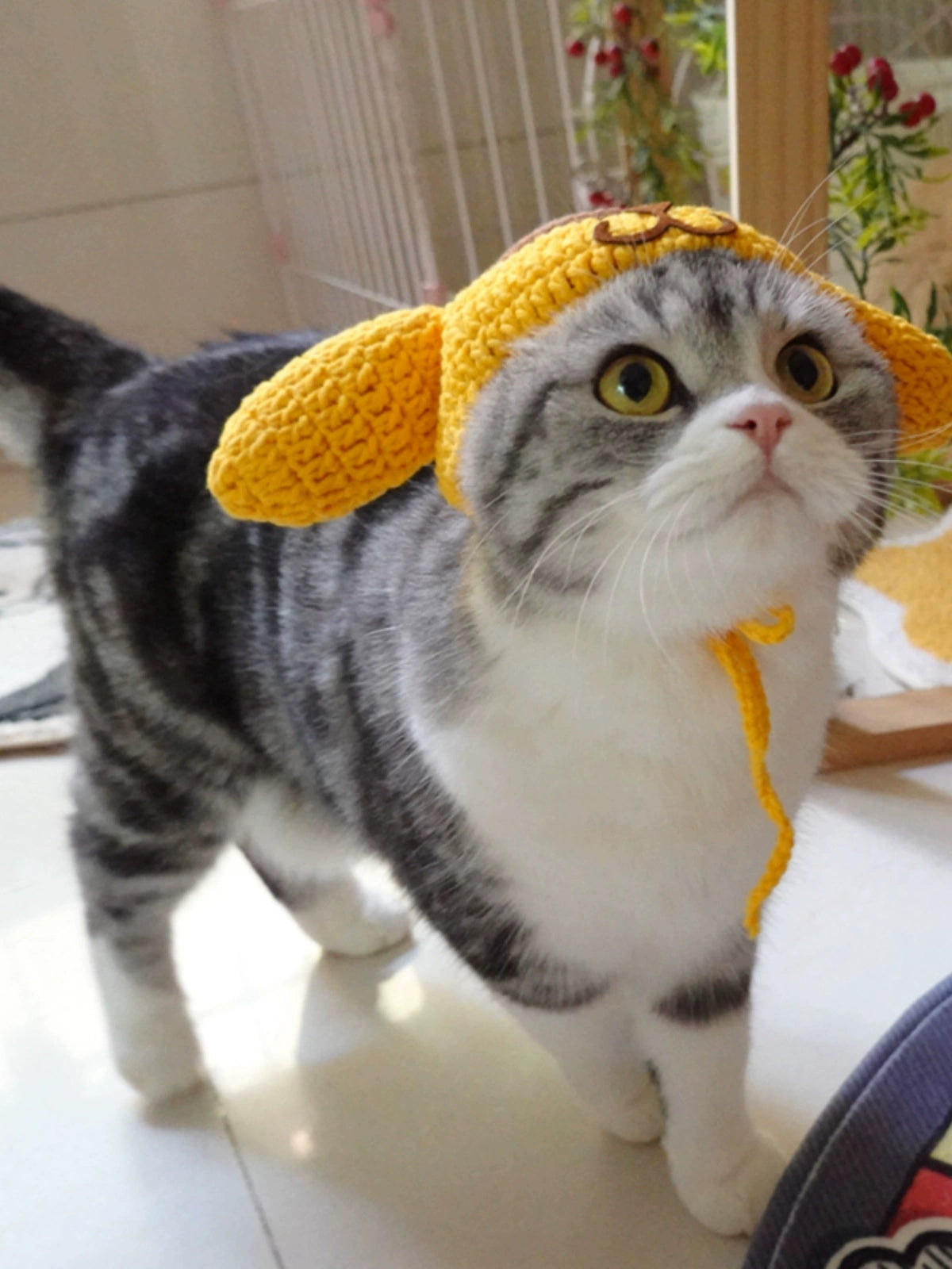 Sanliou Pom Pom Purin Pet Disguise Cap Cat Head Cover Handmade Cat Headdress British Shorthair American Shorthair Cotton Doll Ornament