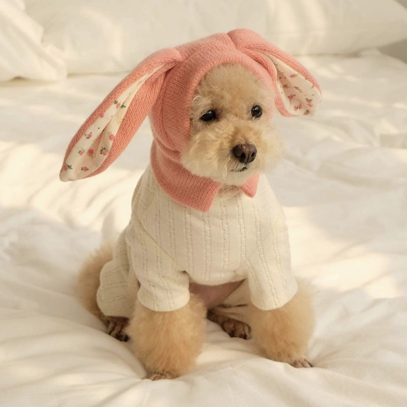 Pet Hat Autumn and Winter Warm Knitted Hat Casual Cute Rabbit Ears Headwear Dogs and Cats Break Neutral Pink