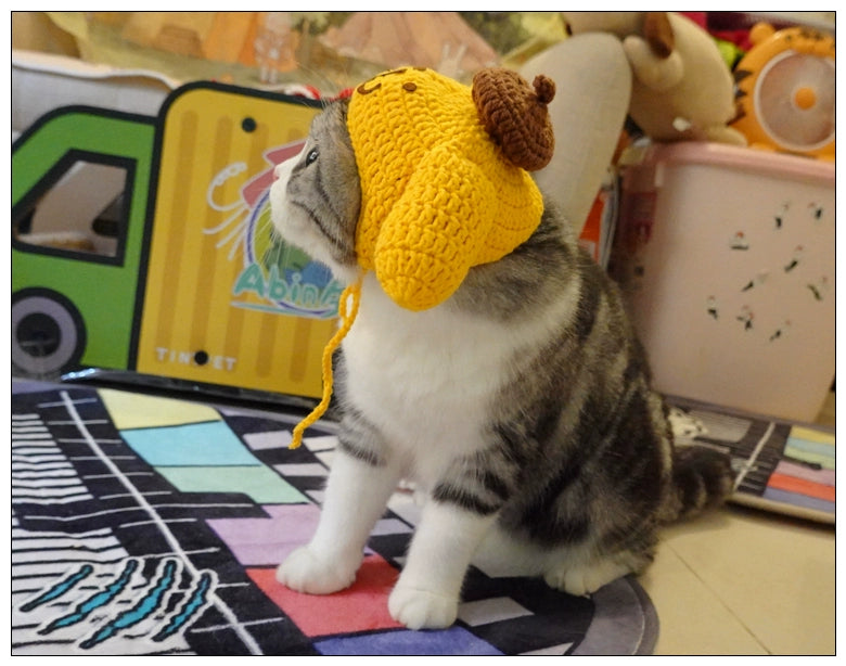 Sanliou Pom Pom Purin Pet Disguise Cap Cat Head Cover Handmade Cat Headdress British Shorthair American Shorthair Cotton Doll Ornament