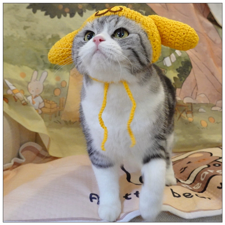 Sanliou Pom Pom Purin Pet Disguise Cap Cat Head Cover Handmade Cat Headdress British Shorthair American Shorthair Cotton Doll Ornament