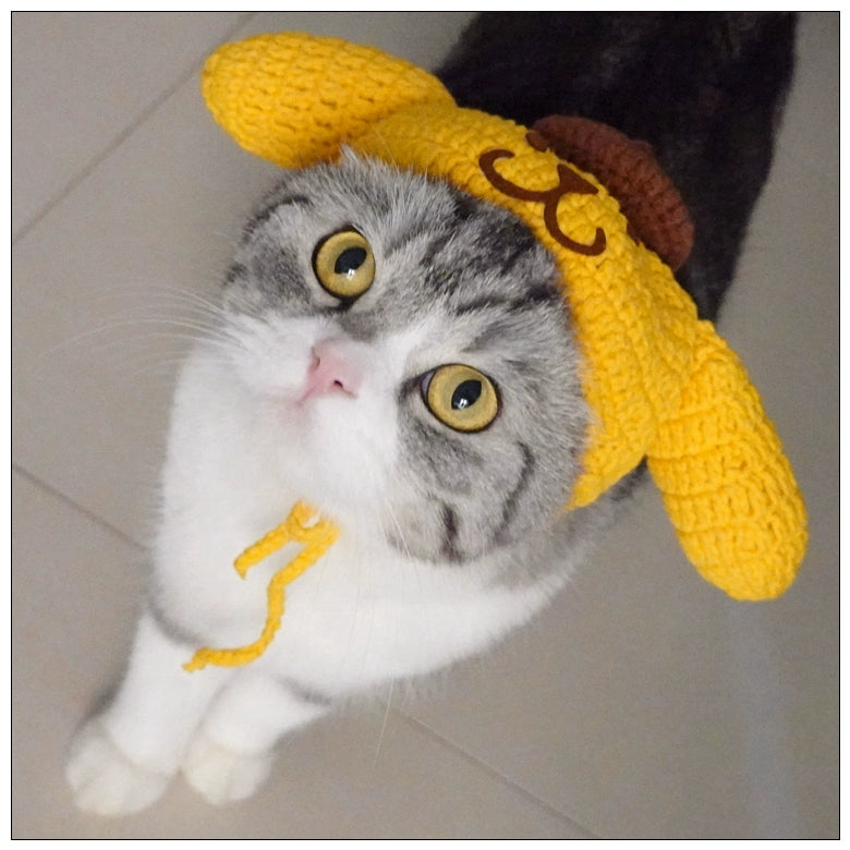 Sanliou Pom Pom Purin Pet Disguise Cap Cat Head Cover Handmade Cat Headdress British Shorthair American Shorthair Cotton Doll Ornament