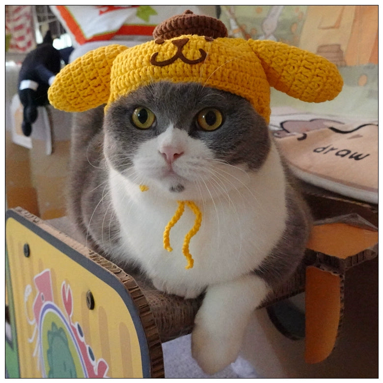 Sanliou Pom Pom Purin Pet Disguise Cap Cat Head Cover Handmade Cat Headdress British Shorthair American Shorthair Cotton Doll Ornament