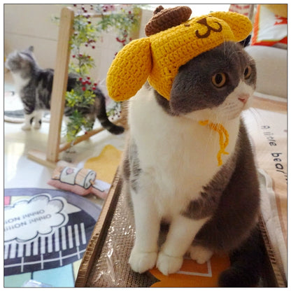 Sanliou Pom Pom Purin Pet Disguise Cap Cat Head Cover Handmade Cat Headdress British Shorthair American Shorthair Cotton Doll Ornament