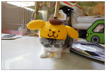 Sanliou Pom Pom Purin Pet Disguise Cap Cat Head Cover Handmade Cat Headdress British Shorthair American Shorthair Cotton Doll Ornament