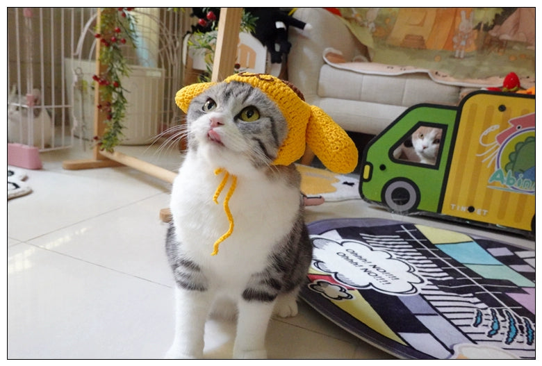 Sanliou Pom Pom Purin Pet Disguise Cap Cat Head Cover Handmade Cat Headdress British Shorthair American Shorthair Cotton Doll Ornament