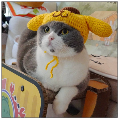 Sanliou Pom Pom Purin Pet Disguise Cap Cat Head Cover Handmade Cat Headdress British Shorthair American Shorthair Cotton Doll Ornament