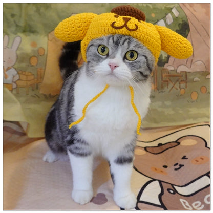 Sanliou Pom Pom Purin Pet Disguise Cap Cat Head Cover Handmade Cat Headdress British Shorthair American Shorthair Cotton Doll Ornament