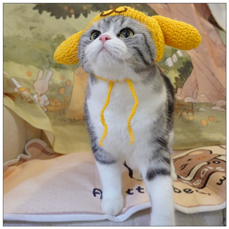 Sanliou Pom Pom Purin Pet Disguise Cap Cat Head Cover Handmade Cat Headdress British Shorthair American Shorthair Cotton Doll Ornament