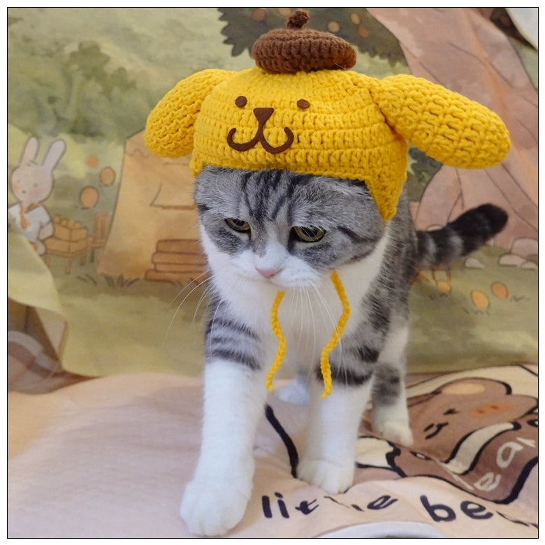 Sanliou Pom Pom Purin Pet Disguise Cap Cat Head Cover Handmade Cat Headdress British Shorthair American Shorthair Cotton Doll Ornament