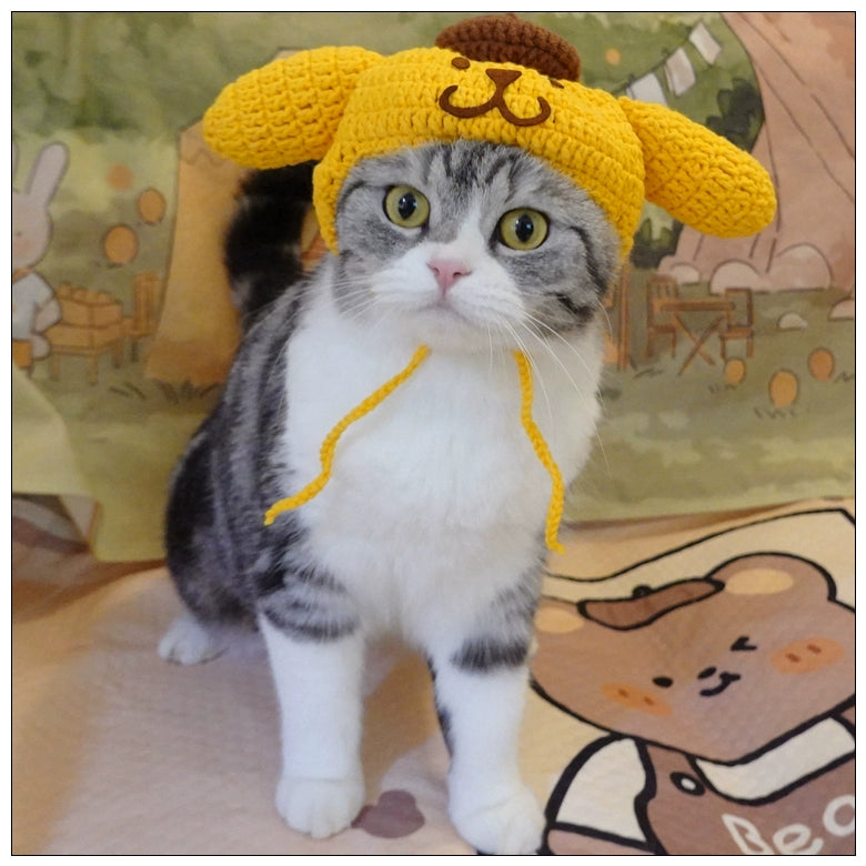 Sanliou Pom Pom Purin Pet Disguise Cap Cat Head Cover Handmade Cat Headdress British Shorthair American Shorthair Cotton Doll Ornament