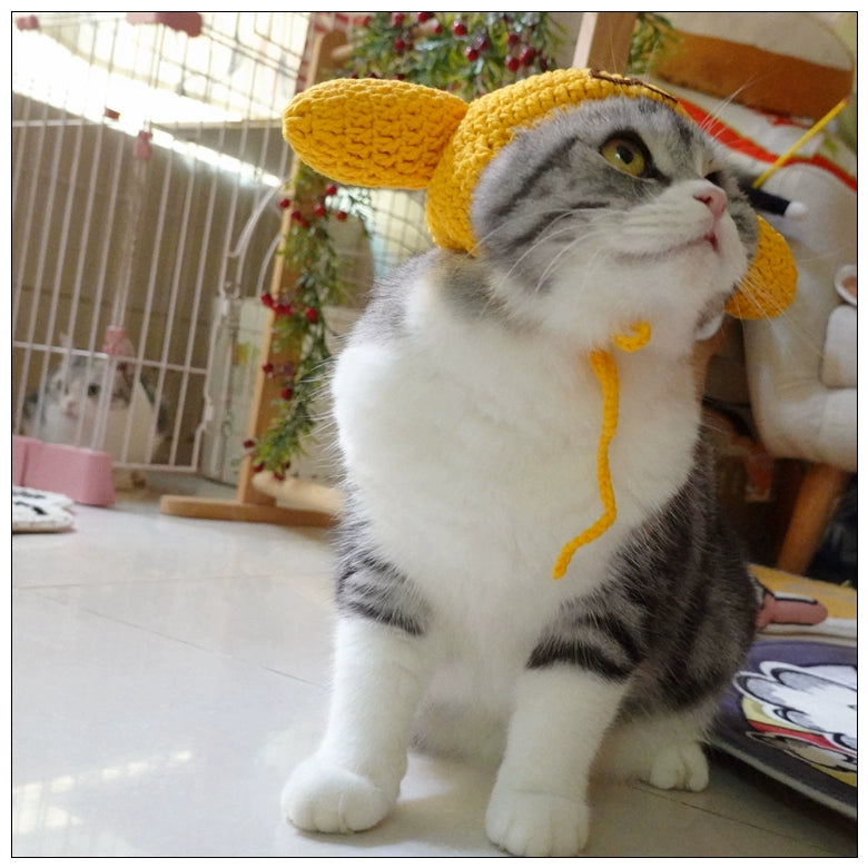 Sanliou Pom Pom Purin Pet Disguise Cap Cat Head Cover Handmade Cat Headdress British Shorthair American Shorthair Cotton Doll Ornament