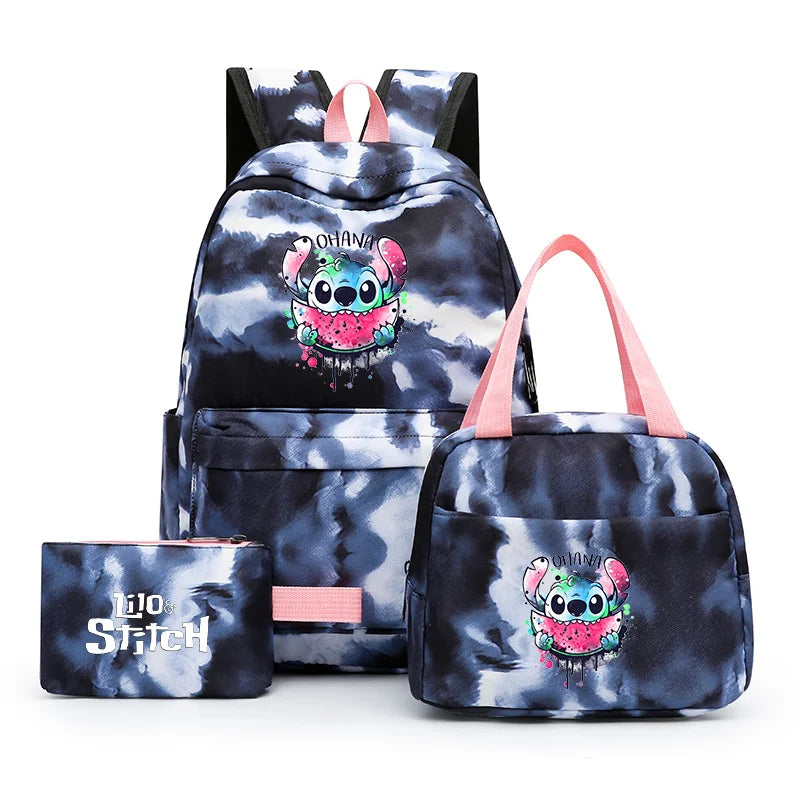 3pcs Disney Lilo Stitch Colorful Backpack with Lunch Bag Rucksack Casual School Bags for Boys Girls Women Student Teenagers Sets