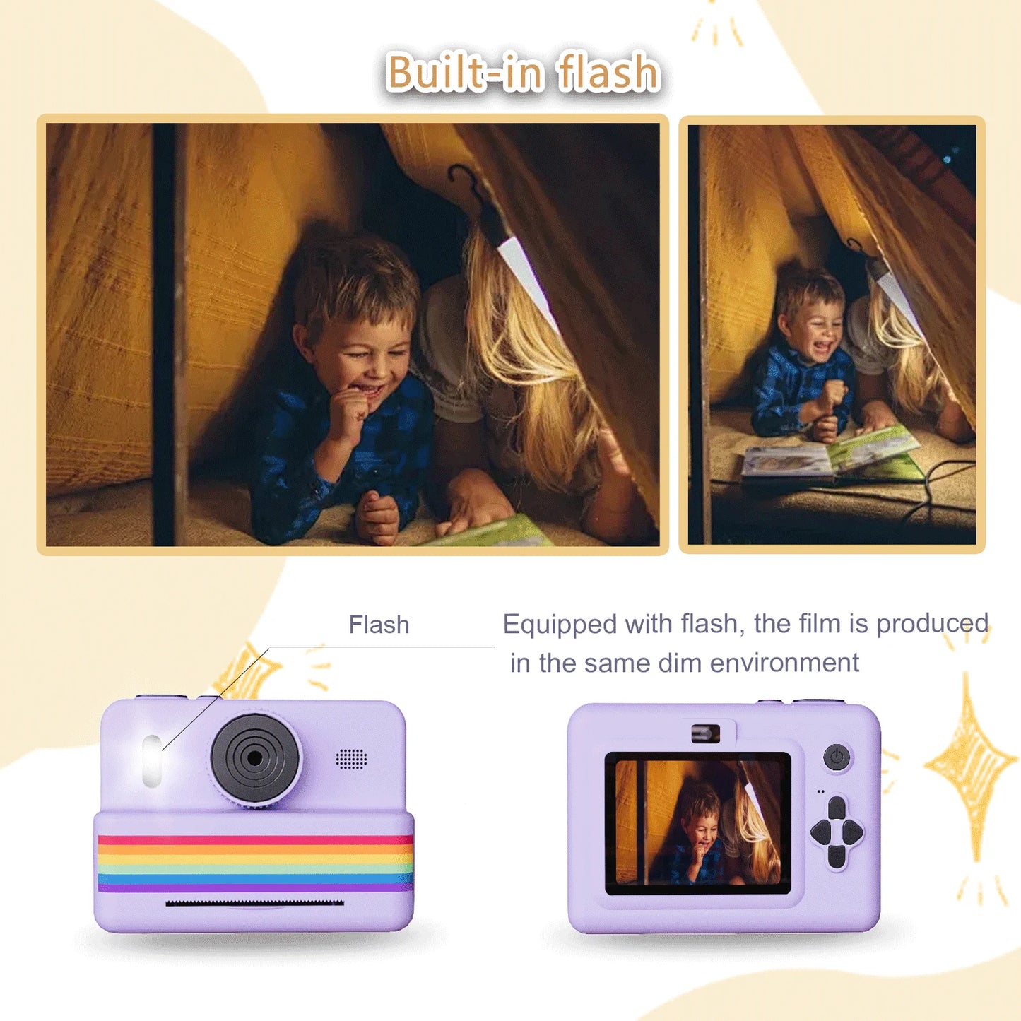 2.8 Inch Large Screen Instant Print Camera, HD Digital Video Camera for Kids, Outdoor Zero Ink Portable Print Toy Camera