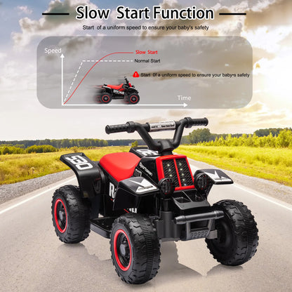 Kids Ride On ATV, 6V Ride On Car with Led Headlights, Ride-On Toy Treaded Tires, Rubber Handles, Push-Button Accelerator