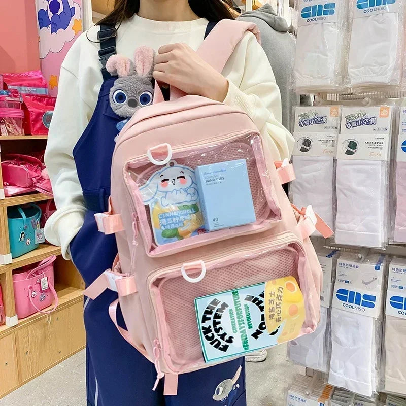 Japanese Kawaii Itabag Women New 2024 Transparent Backpack Women Large Capacity Ita Backpack School Bags for College Student JK