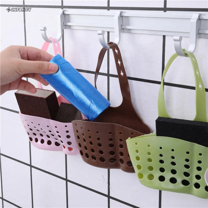 Kitchen Sink Drain Basket Faucet Hanging Bag Soap Sponge Holder Adjustable Silicone Drain Basket Kitchen Storage Accessories