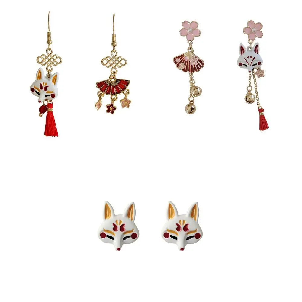 Women Eleagnt Chinese Flower Tassel Pendent Stud Earrings Cute Animal Dangle Drop Earrings Temperament Japanese Sakura Earrings