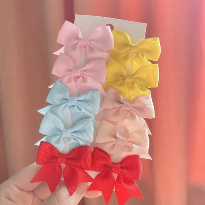 10Pcs/Set New Cute Solid Ribbon Bowknot Hair Clips for Baby Girls Handmade Bows Hairpin Barrettes Headwear Kids Hair Accessories