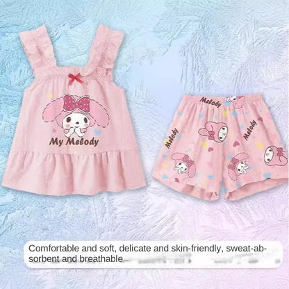 Sanrio Kuromi Kids Cinnamoroll Cartoon Pajamas Set Cute My Melody Girls Boys Summer Short Sleeved Home Set Children Gift