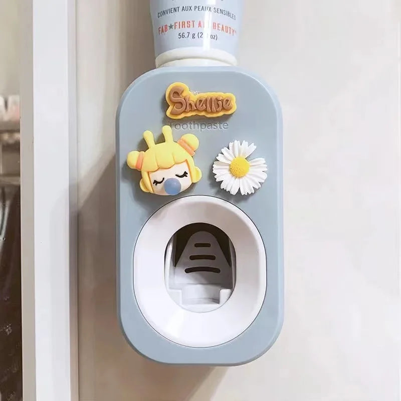 Automatic Kids Toothpaste Dispenser Toothpaste Squeezer for Children Household Cartoon Toothbrush Holder Bathroom Accessories