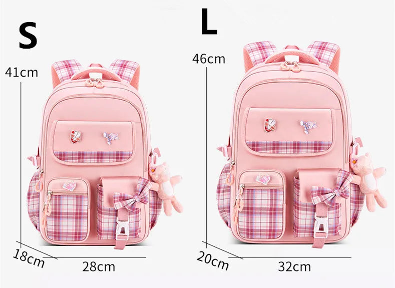 With Rabbit Pendant For Girls Orthopaedics Kids Backpack Kawaii Waterproof School bag Primary Bow Knot Schoolbag mochilas BOOK