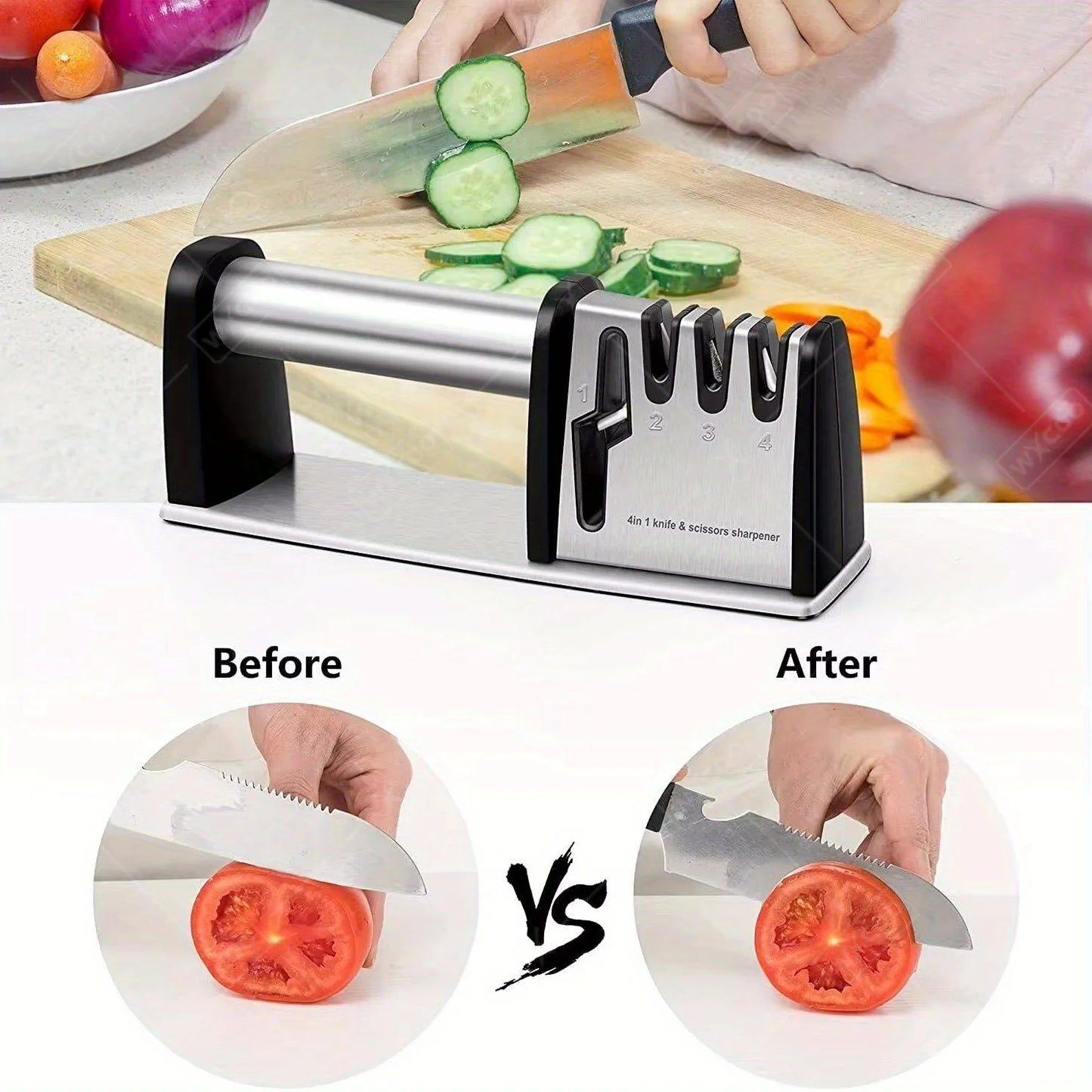 Knife Sharpeners, 4 in 1 Kitchen Blade and Scissors Sharpening Tool, Powerful Professional Chef's Kitchen Knife Accessories