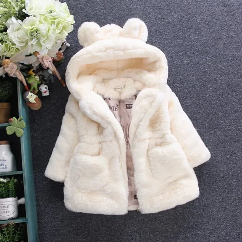 Baby Girls Warm Winter Coats Thick Faux Fur Fashion Kids Hooded Jacket Coat for Girl Outerwear Children Clothing 2 3 4 6 7 Years