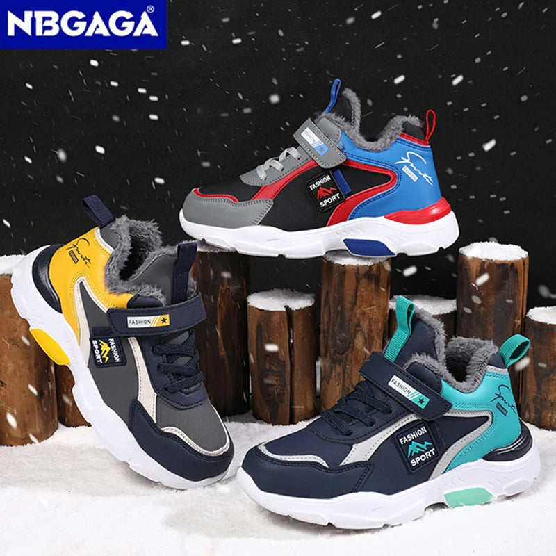 Outdoor Kid Running Shoes Sport Children's Boy Winter Plus Warm Sneakers Waterproof Leather Girl Casual Trekking Shoes