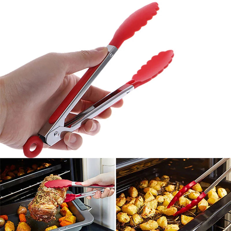 Food Tong Stainless Steel Kitchen Tongs Silicone Nylon Non-Slip Cooking Clip Clamp BBQ Salad Tools Grill Kitchen Accessories