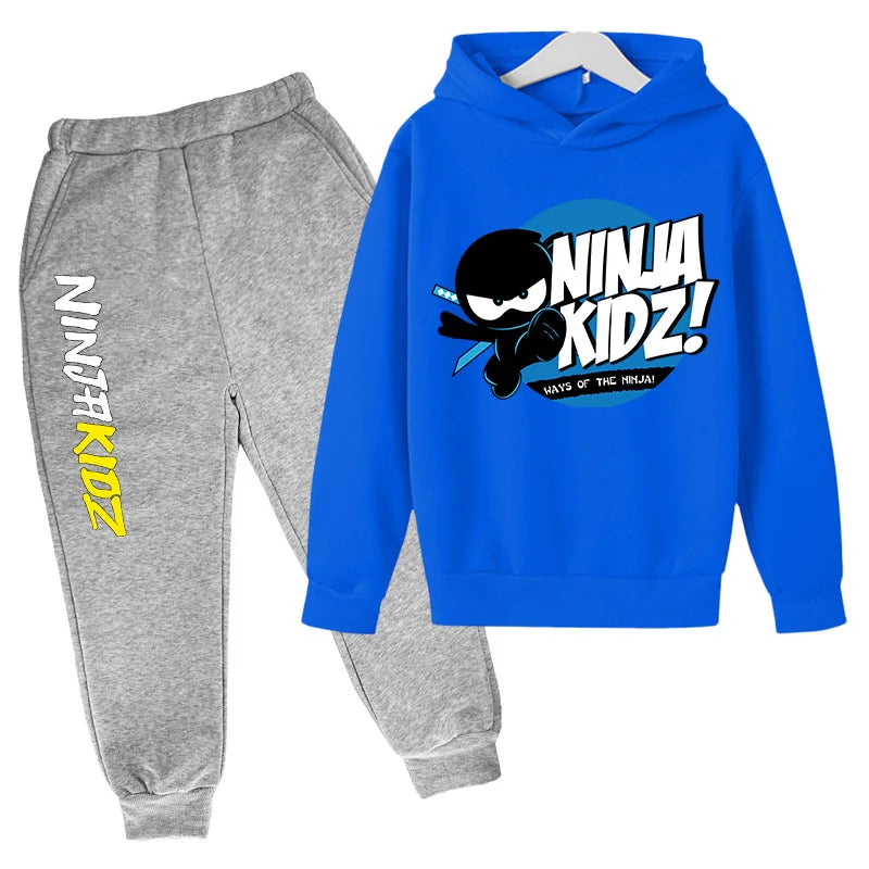 Ninja kidz Boys' Spring and Autumn hoodie and CuHK Children's Ninja Boy cartoon long sleeve top and sports ankle sweatpants suit