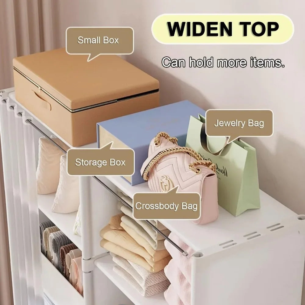 Dustproof Wardrobe Multi-Layer Storage Rack with Curtains Simple Bookshelf Bedroom Wardrobes Large Capacity Fcloset Organizer