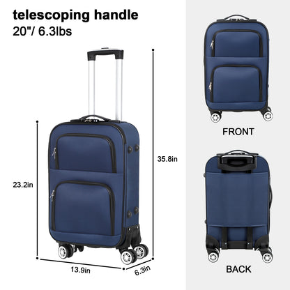 Soft edged travel 20 inch lightweight luggage with rotating wheels, Oxford fabric suitcase with small diagonal fabric