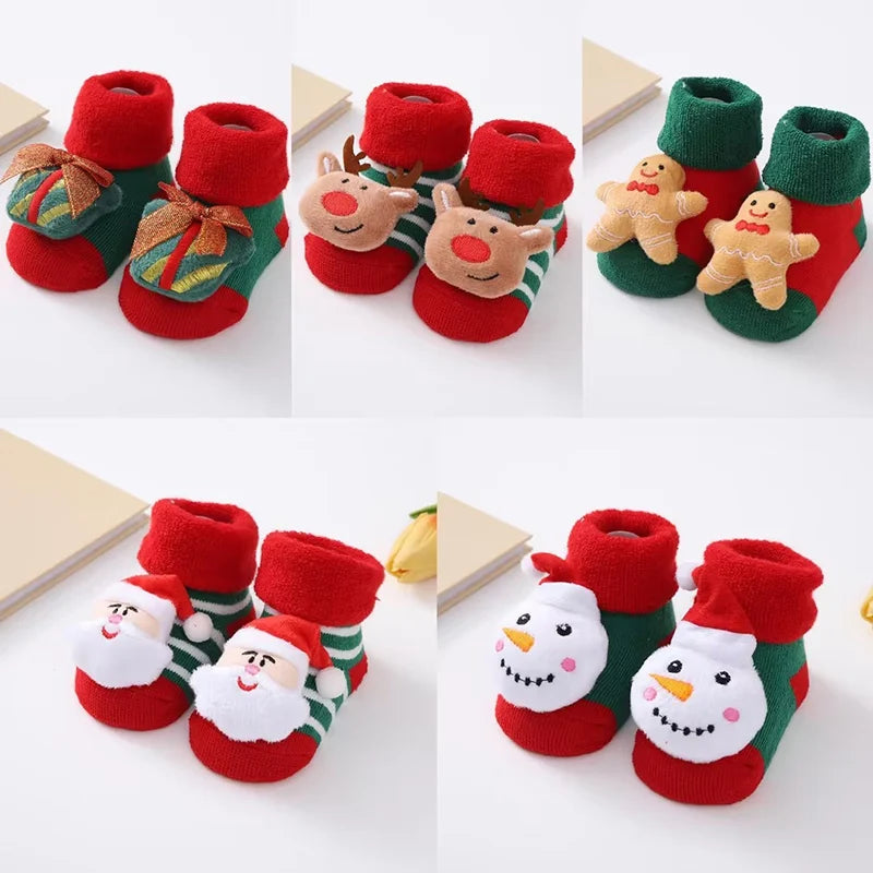 Christmas Baby Socks For Girls Boys Non-slip Floor Socks Cute Cartoon Animal Baby Xmas Cotton Sock