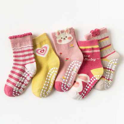 5 Pairs Children's Socks Cotton Non-slip Socks Floor Socks Cartoon Flowers Baby Socks Toddler Boy Girl Socks Kids Socks 0-12 Ys