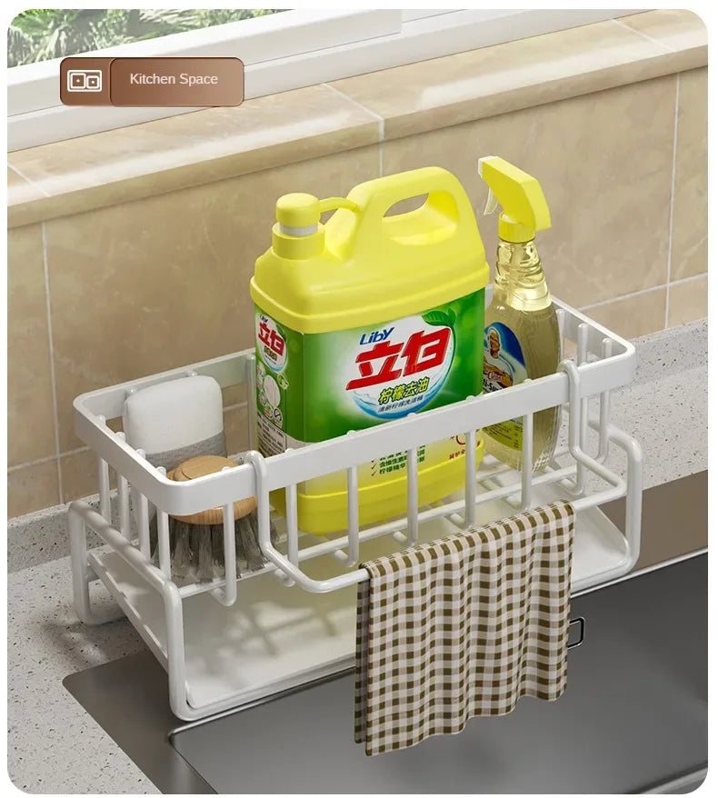 Kitchen Shelf Rag Storage Drainage Shelf No-Punch Storage Rack Home Spice Rack Sink Tap Sink Drainage Rack Kitchen Accessories