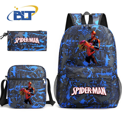 Spiderman printed student school bag set youth backpack shoulder bag pencil case 3-piece set kids gift for boys