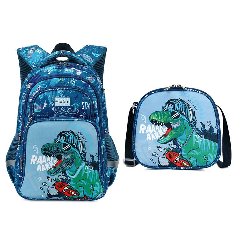 Boys Dinosaur Backpack Set with Lunch Box Pencil Case, School Book Bag for Kids Elementary Preschool