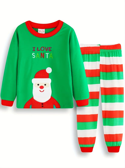 Kids Boys Pajamas Cartoon Christmas 2PCS Long Sleeved Autumn Winter Round Neck Long Sleeve Top & Pants Set