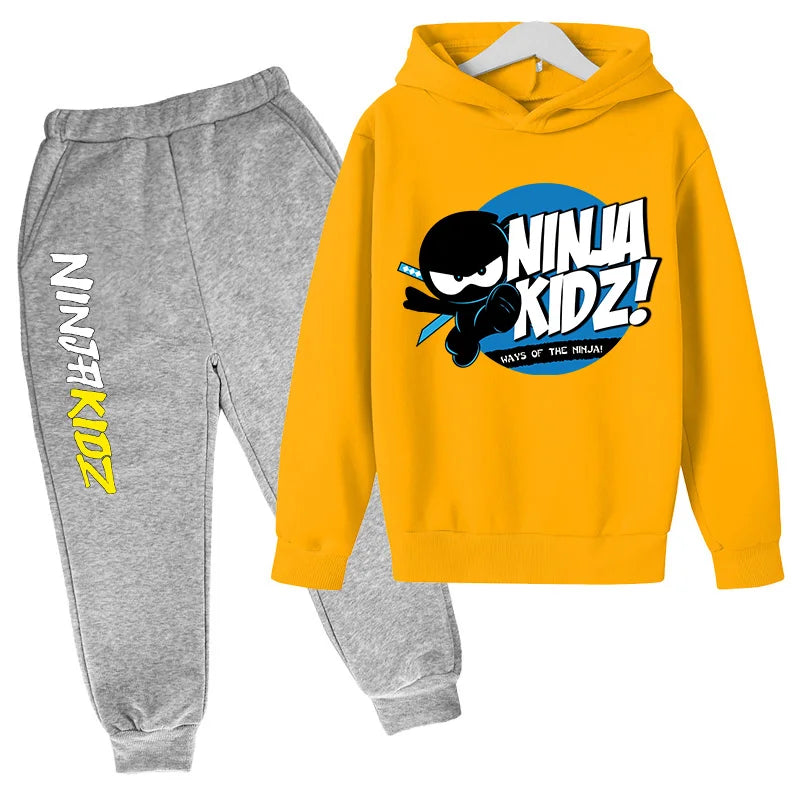 Ninja kidz Boys' Spring and Autumn hoodie and CuHK Children's Ninja Boy cartoon long sleeve top and sports ankle sweatpants suit