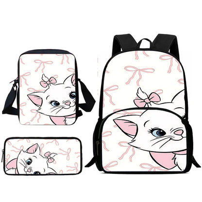 3Pcs Set  Disneys Marie Cat Child Backpacks Shoulder Bag Pencil Case Pupil Large Capacity School Bags for Boys Girls Best Gift