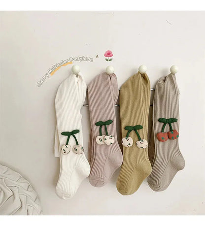 Baby's Fashion Pantyhose Kid's Korean Style Cute Cherry Tights Girls Cotton Knitted Leggings Long Stocking Girl Tights Stocking