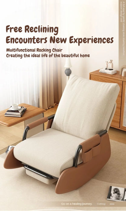 Comfy Rocking Chair, Folding Lounge Chair with Footrest, Lazy Sofa Chair Adjustable Backrest, Recliner Chair for Balcony