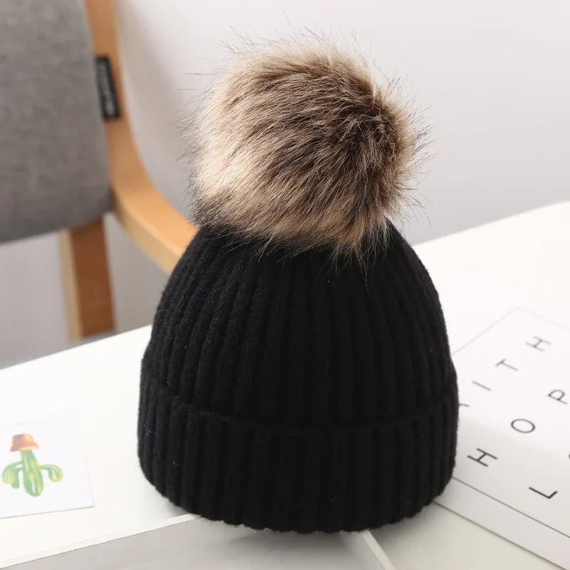 Solid Color Baby Wool Hat Winter Warm Knitted Beanie Cap for Toddler Boy Girl Cute Pompom Kids Crochet Hats Bonnet