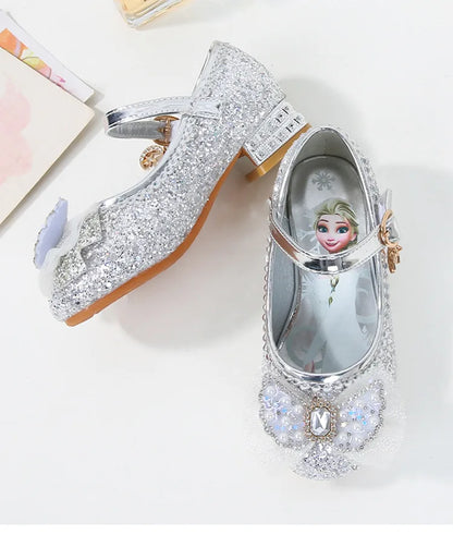 Disney Girls' Princess Sandals Children's Shoes Frozen Elsa Children's Shoes Girls Fashion Baby Pink Blue High Heel Shoes Size