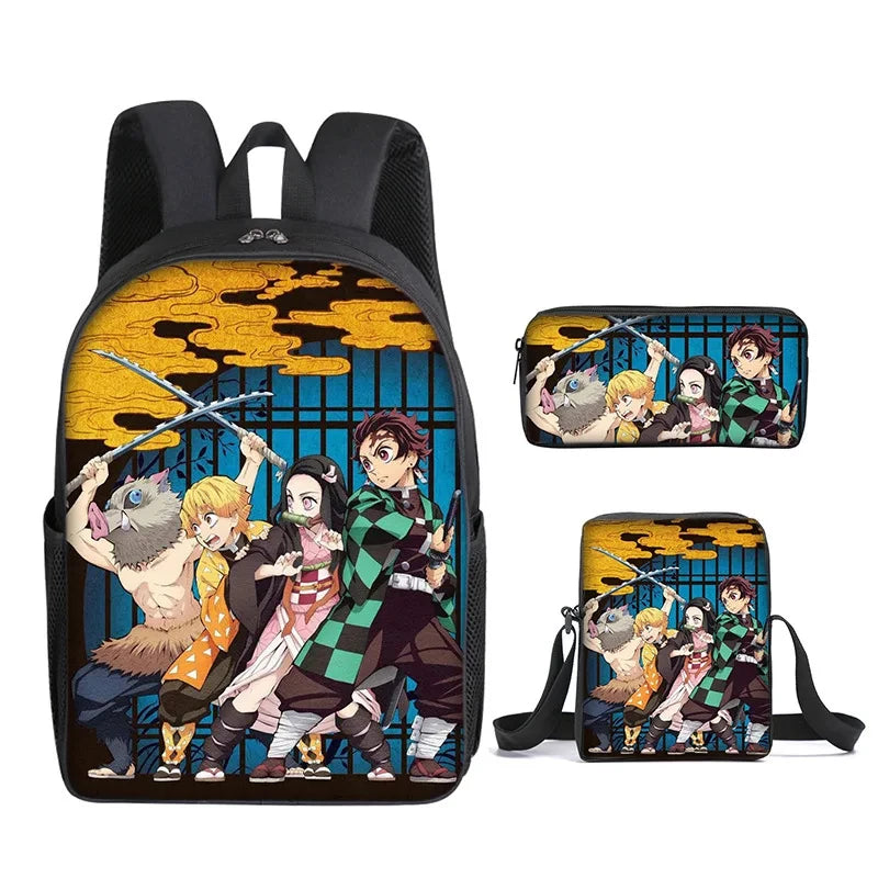 Nezuko Demon Slayer Anime 3Pcs/Set Backpack Student School Shoulder Bag Kids Cute Travel Backpack for Children Birthday Gifts